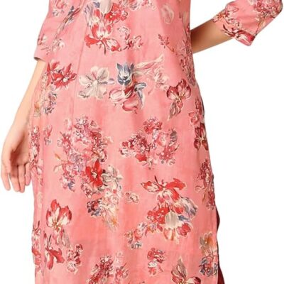 ladyline Womens Formal Silk Printed Sequins Handwork V Neck Kurti Tunic Partywear Long Kurta Dress