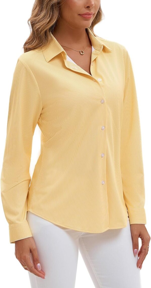 Wrinkle Free Button Down Shirts for Women Charm Slim-Fit Short/Long Sleeve Formal Solid Dress Shirt Blouses Tops - Image 3