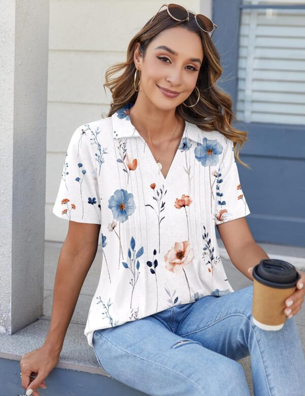 Zeagoo Womens Short Sleeve Polo T Shirts Pleated V Neck Tee Collared Summer Tops Fashion Business Casual Work Blouse - Image 5