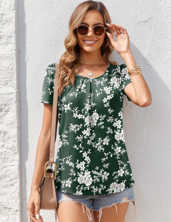 Zeagoo Women's Summer Tunic Tops Short Sleeve Floral Boho Casual T Shirts Pleated Crewneck Flowy Relax Fit Soft Blouses - Image 3