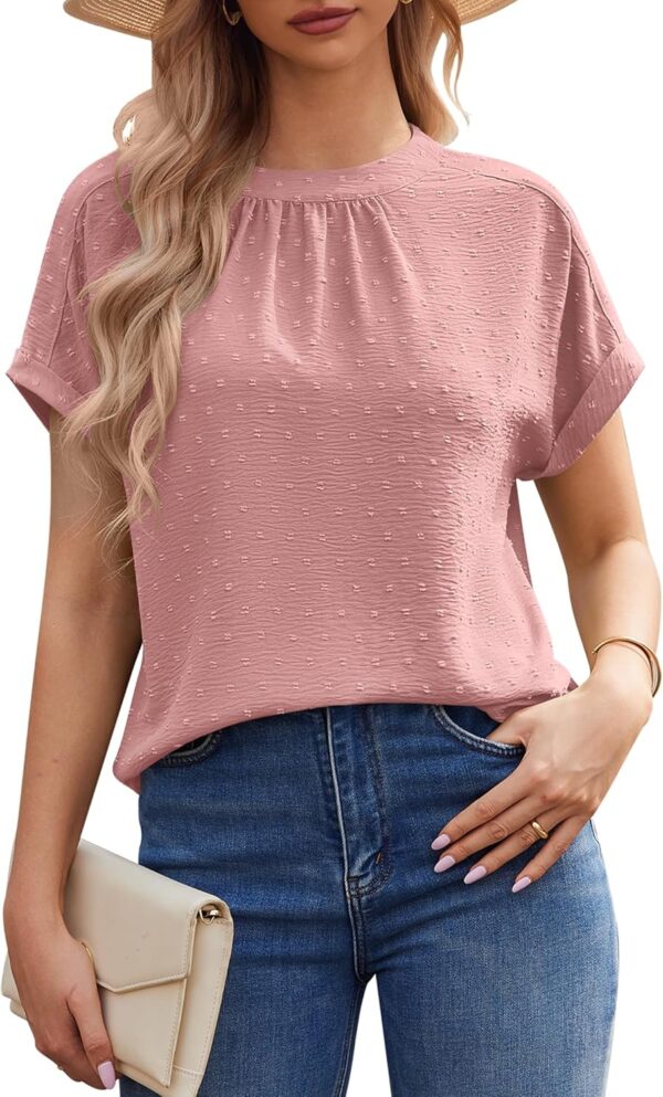 Work Blouses for Women Dressy Casual Swiss Dots Short Sleeve Tops Chiffon Business Casual Summer Tops