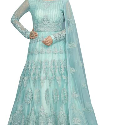 TRENDMALLS Women's Net Embroidery Anarkali Suit Set Indian Pakistani Wedding Special Dress