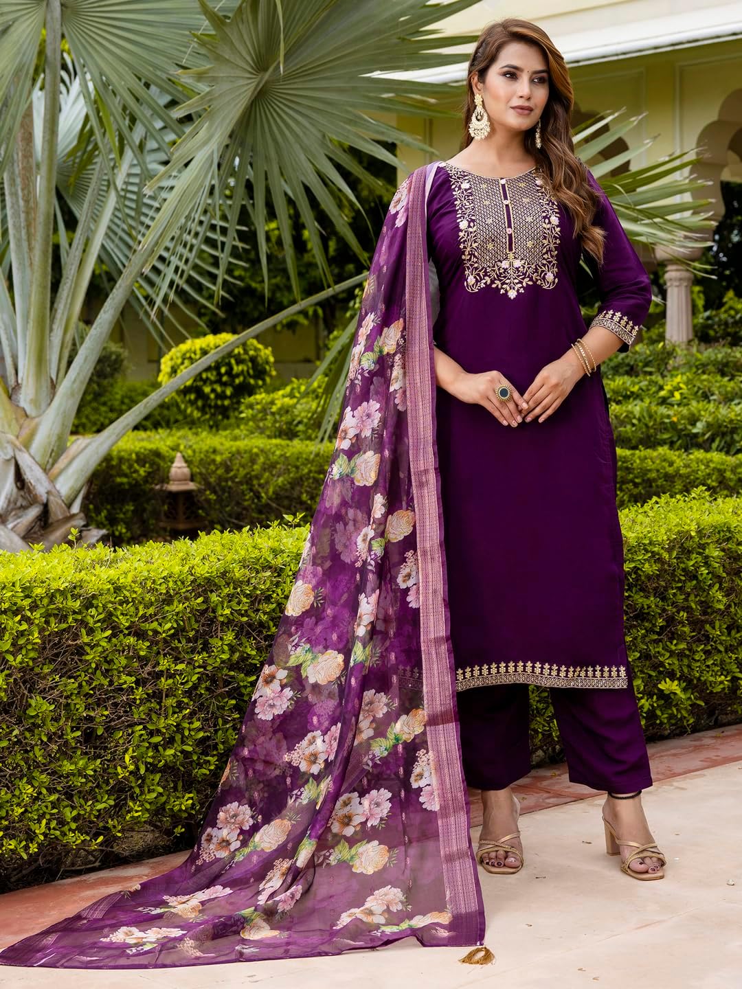 VredeVogel Women's Kurta Pant Set with Dupatta | Embroidered Viscose Roman Silk Kurta Set for Women - Image 8