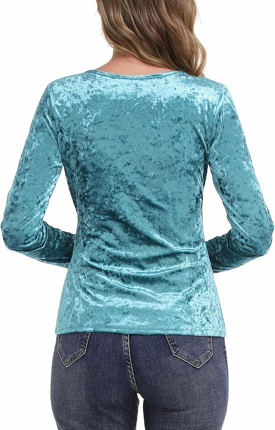MISS MOLY Women's Long Sleeve Velvet Tops Wrap V Neck Stretch Sexy Slim Glitter Sparkle Dress Shirts - Image 6