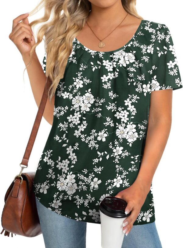 Zeagoo Women's Summer Tunic Tops Short Sleeve Floral Boho Casual T Shirts Pleated Crewneck Flowy Relax Fit Soft Blouses