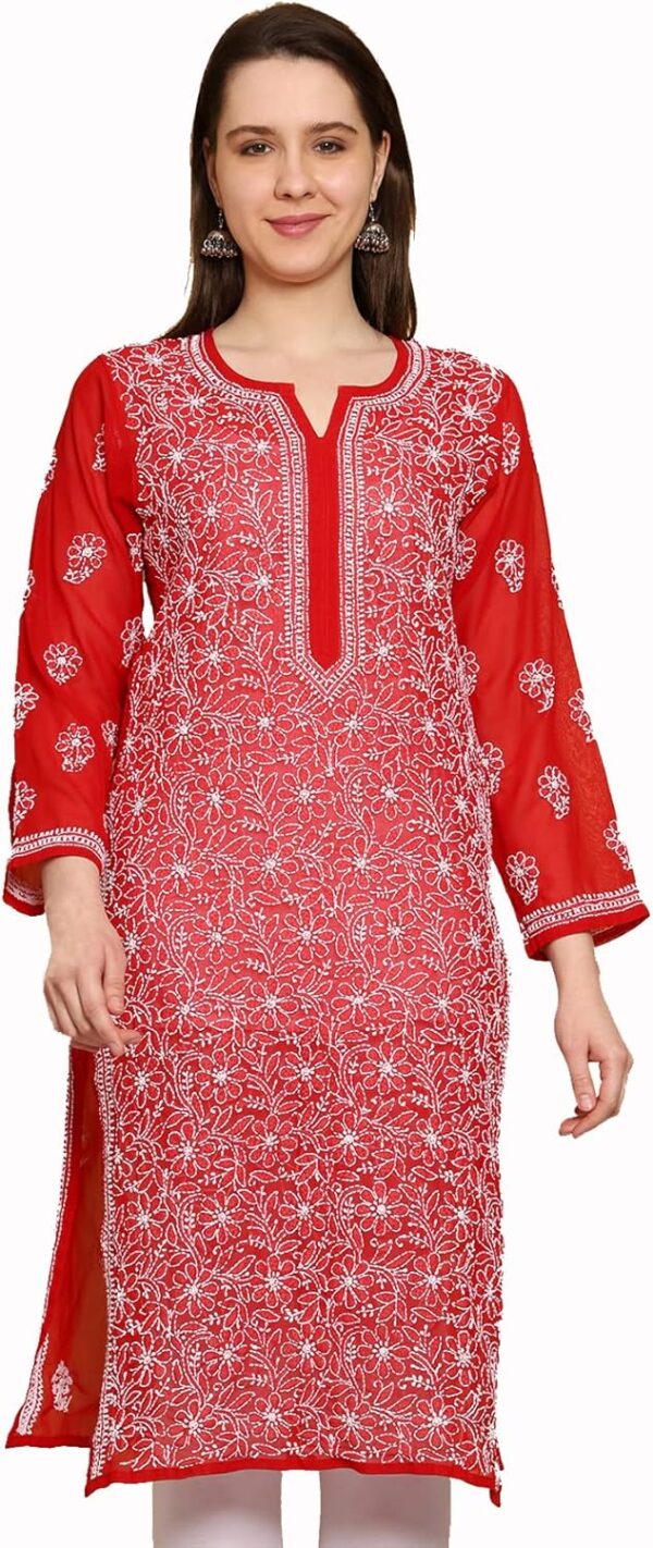 Ada Indian Hand Embroidered Chikankari Ethnic Wear Georgette Kurta Kurti Tunic for Women A95504