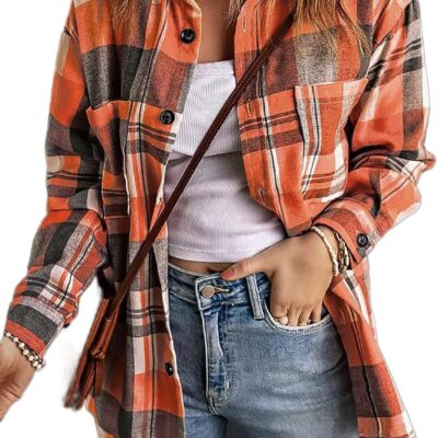 Flamingals Womens Flannel Shirts Long Sleeve Shirts Plaid Button Down Jacket Casual Business Fashion Blouse Tops