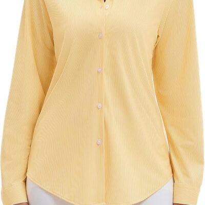 Wrinkle Free Button Down Shirts for Women Charm Slim-Fit Short/Long Sleeve Formal Solid Dress Shirt Blouses Tops