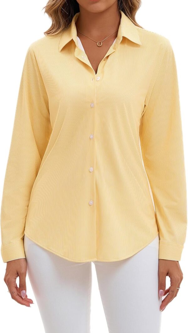 Wrinkle Free Button Down Shirts for Women Charm Slim-Fit Short/Long Sleeve Formal Solid Dress Shirt Blouses Tops