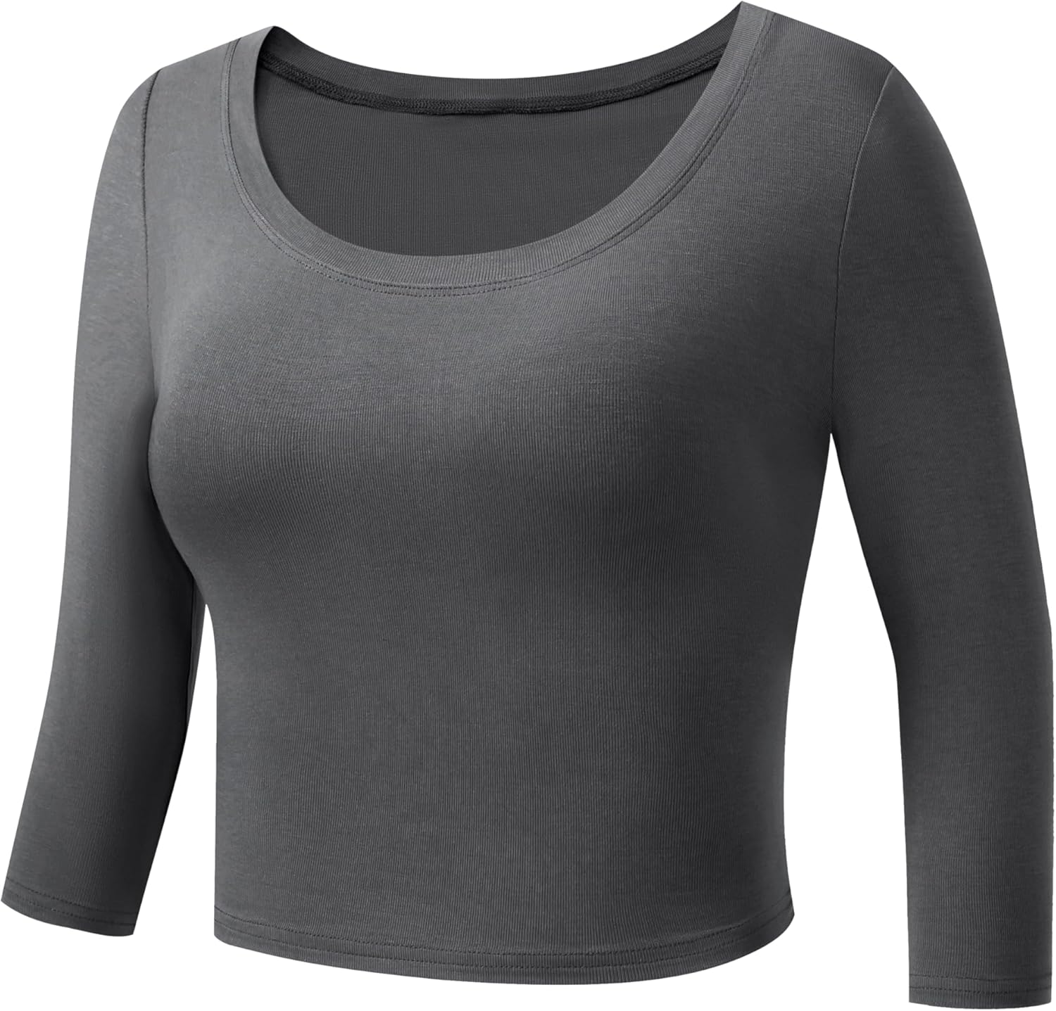 OThread & Co. Women's 3/4 Sleeve Scoop Neck Crop Top Basic Comfy Ribbed Knit Tee - Image 3