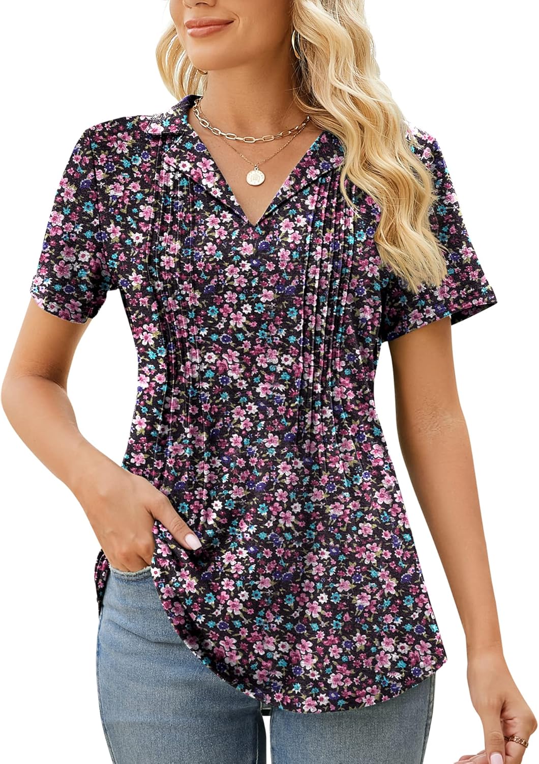 Kistore Womens Short Sleeve Polo T Shirts V Neck Summer Basic Tops Fashion 2025 Business Casual Work Blouse S-XXL