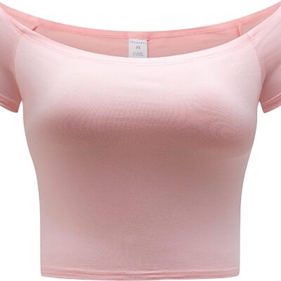 OThread & Co. Women's Off Shoulder Short Sleeve Crop Top Comfy Basic Stretch Layer Shirt