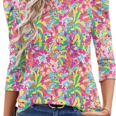 Ivicoer 3/4 Length Sleeve Womens Tops Summer Spring Tops for Women 2025 Puff Lace Sleeve Shirts Blouses