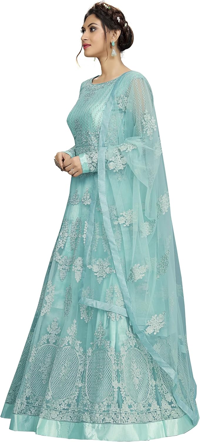 TRENDMALLS Women's Net Embroidery Anarkali Suit Set Indian Pakistani Wedding Special Dress - Image 3