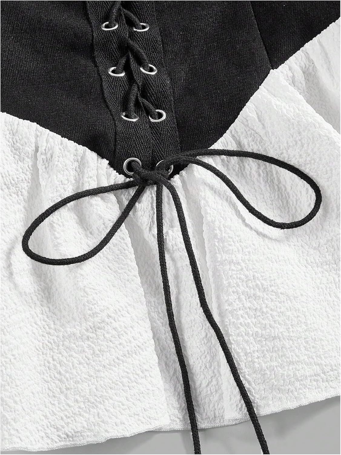 GORGLITTER Women's Off The Shoulder Frill Trim Blouse Lace Up Flare Sleeve Ruffle Peplum Shirt - Image 3