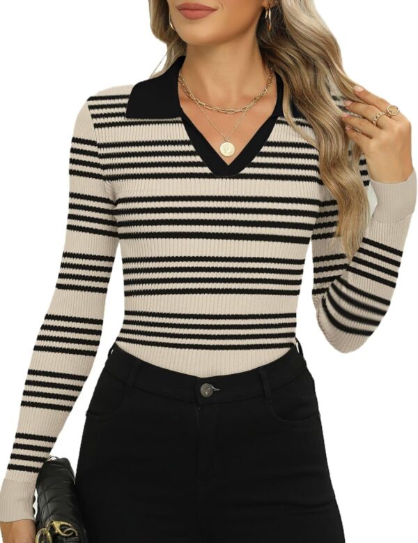 Zeagoo Womens 2024 Sweater Tops Long Sleeve V Neck Ribbed Knit Slim Fitted Casual Work Basic Shirts S-XXL