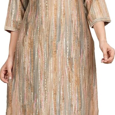 Akiko Women's Kurta Pant Set Round Neck Tubelight Work Tie-Die Kurta 3/4th Sleeves Indian Ethnic Straight Kurta for Girls