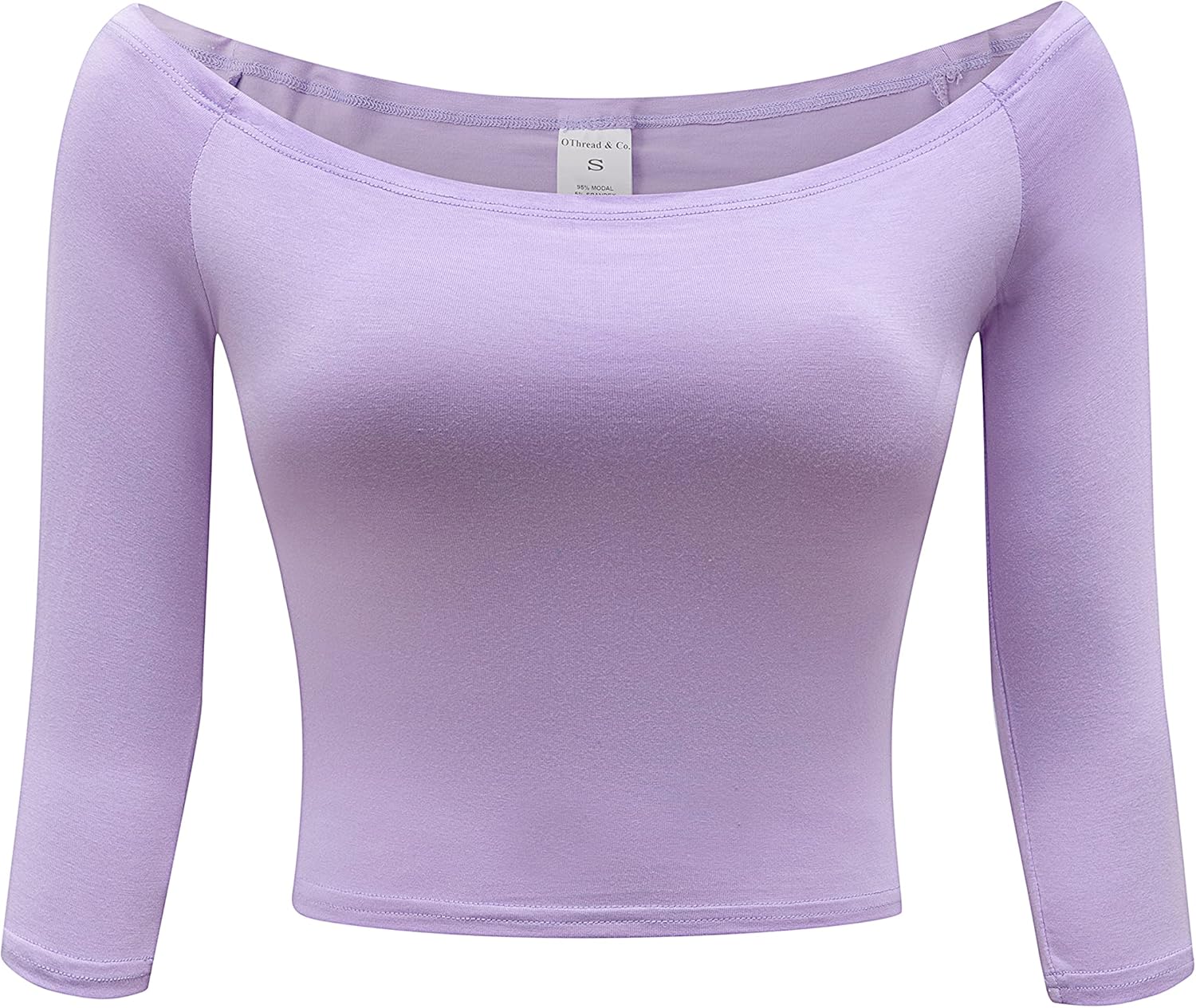 OThread & Co. Women's Off Shoulder 3/4 Sleeve Crop Top Comfy Basic Stretch Layer Shirt