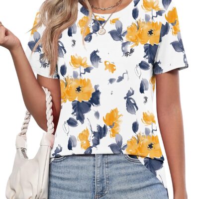 TCOT Women's Tops Summer Short Sleeve Crew Neck Shirts Dressy Casual Blouses for Women S-3XL