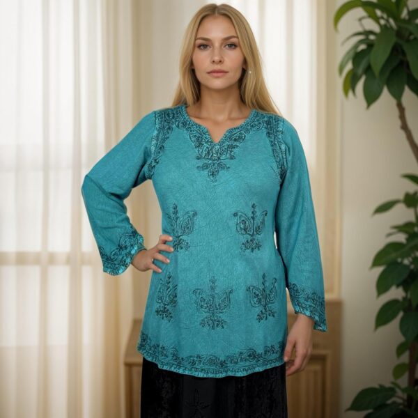 Agan Traders Long Sleeve Diamond Neck Fall Embroidered Tops for Women - Medieval Boho Vintage Tunic Kurta Blouses for Women - Image 5