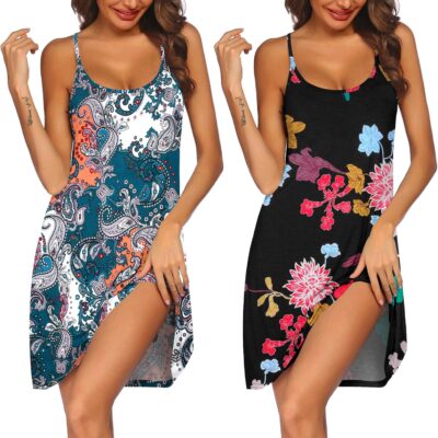 Ekouaer 2 Pack Nightgown for Womens Nightshirt Sleepwear Sleep Tank Chemise Racerback Sleeveless Dress