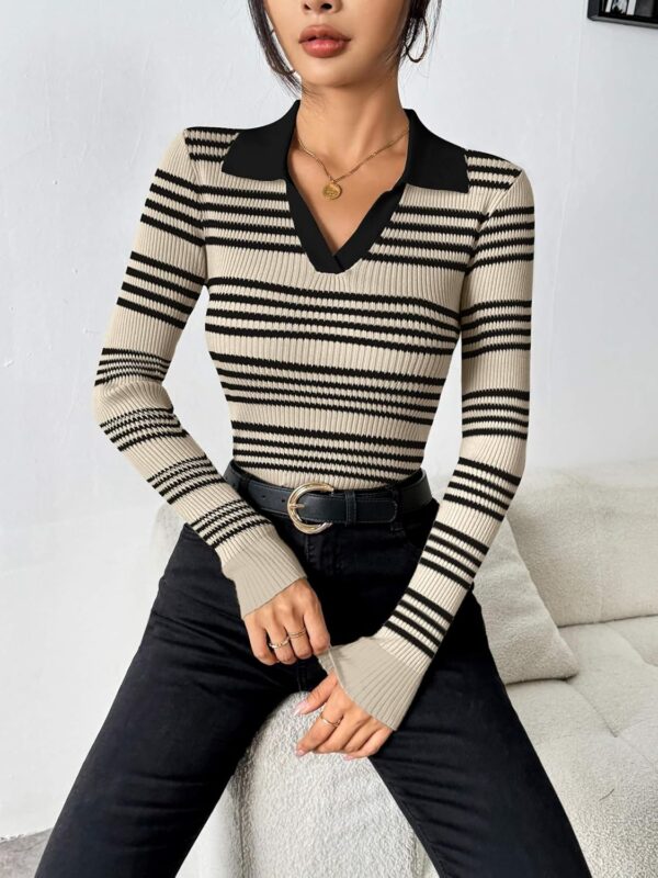 Zeagoo Womens 2024 Sweater Tops Long Sleeve V Neck Ribbed Knit Slim Fitted Casual Work Basic Shirts S-XXL - Image 4
