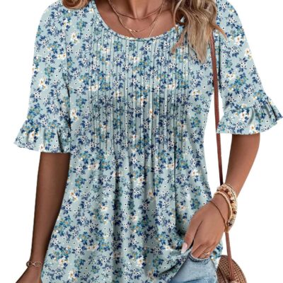 StunShow Womens Blouses Short Sleeve Summer Shirts Tunic Tops for Women Floral Women Tops Dressy Casual