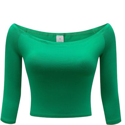 OThread & Co. Women's Off Shoulder 3/4 Sleeve Crop Top Comfy Basic Stretch Layer Shirt