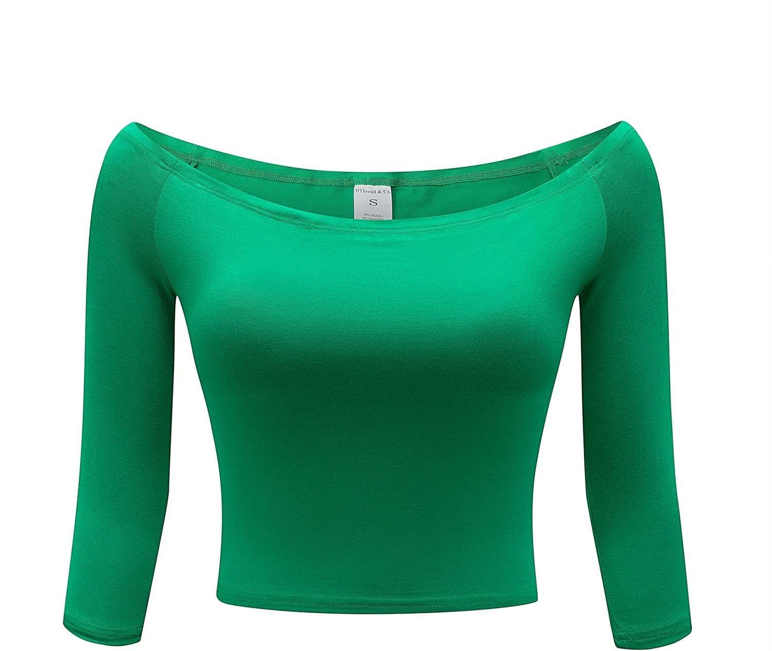 OThread & Co. Women's Off Shoulder 3/4 Sleeve Crop Top Comfy Basic Stretch Layer Shirt