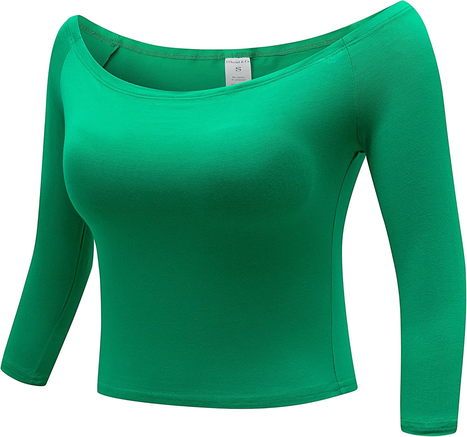 OThread & Co. Women's Off Shoulder 3/4 Sleeve Crop Top Comfy Basic Stretch Layer Shirt - Image 2
