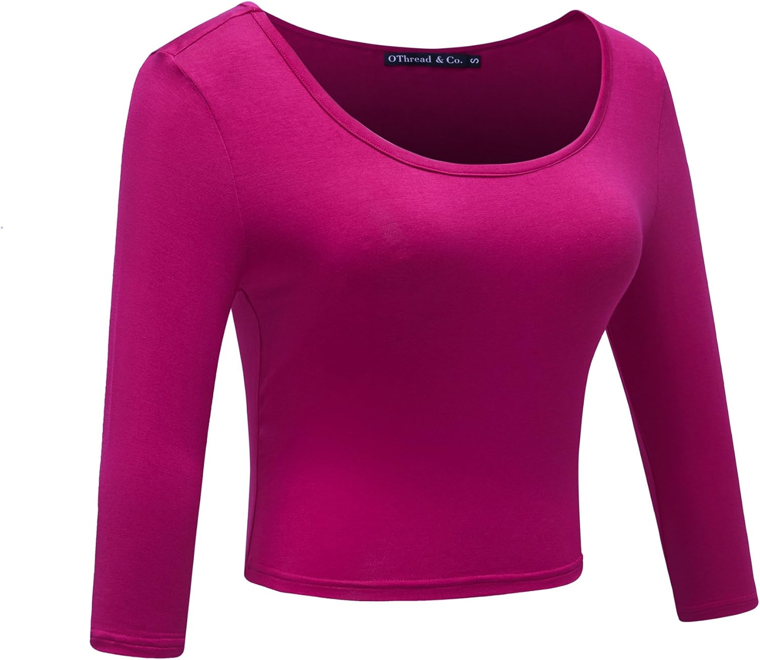 OThread & Co. Women's Crop Tops Basic Stretchy Scoop Neck 3/4 Sleeve T-Shirt - Image 3