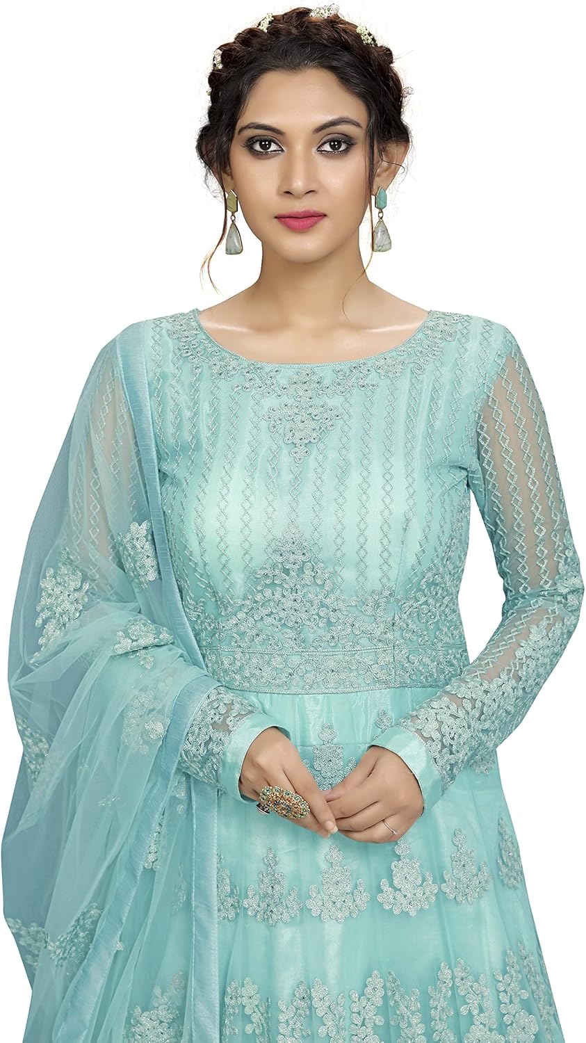TRENDMALLS Women's Net Embroidery Anarkali Suit Set Indian Pakistani Wedding Special Dress - Image 7