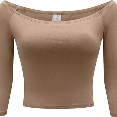 OThread & Co. Women's Off Shoulder 3/4 Sleeve Crop Top Comfy Basic Stretch Layer Shirt