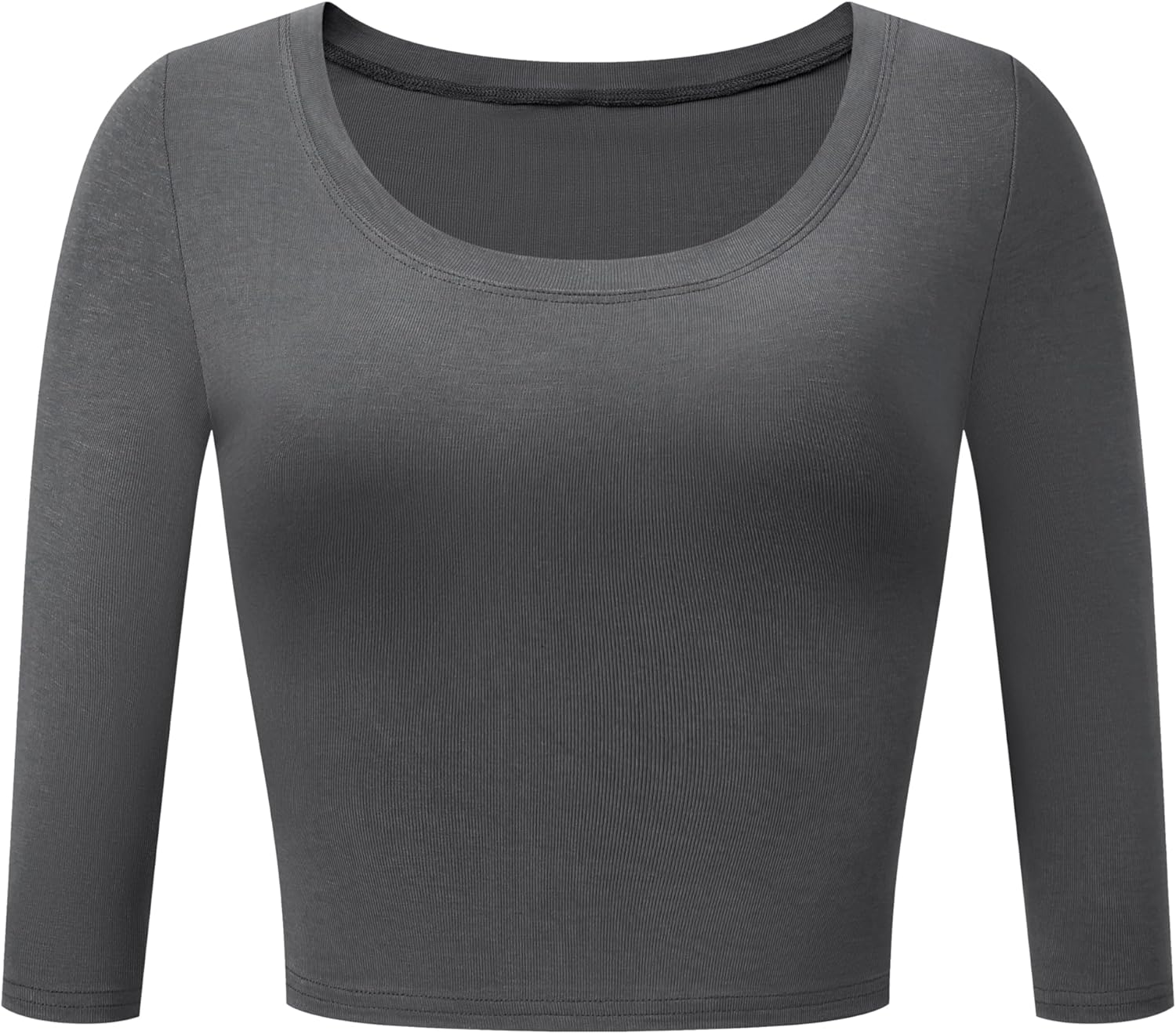OThread & Co. Women's 3/4 Sleeve Scoop Neck Crop Top Basic Comfy Ribbed Knit Tee