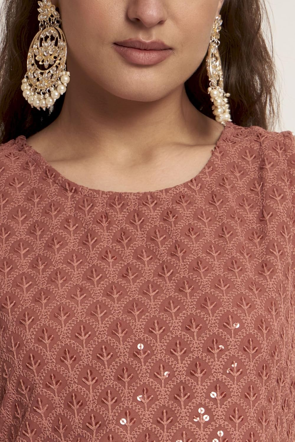 Shopping Queen Mint Green Georgette Embroidered Women's Straight Kurta - Image 5