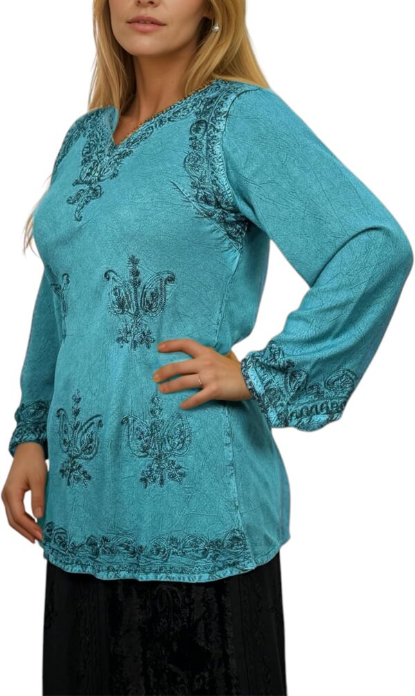 Agan Traders Long Sleeve Diamond Neck Fall Embroidered Tops for Women - Medieval Boho Vintage Tunic Kurta Blouses for Women - Image 3