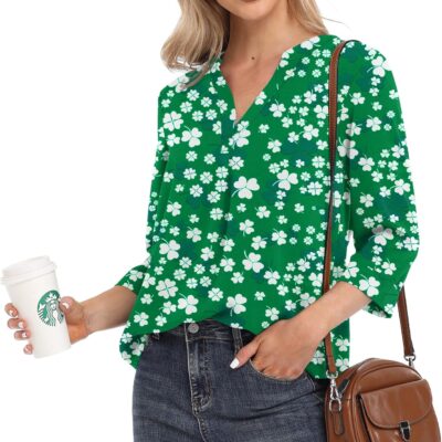 VIISHOW Womens Tops Casual Chiffon Blouses Tops 3/4 Sleeve V Neck Tunic Top Loose Shirt