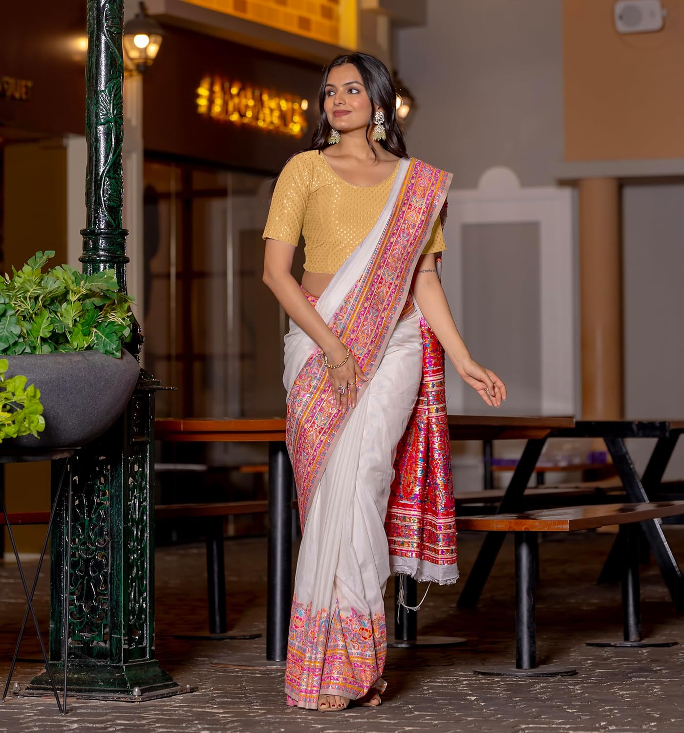 Women's Round Neck Cotton Dobby Lycra Elbow Sleeve Readymade Saree Blouse - Image 5