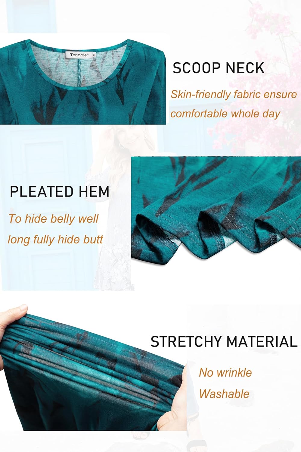 Tencole 3/4 Sleeve Shirts for Women Dressy Tunic Tops Casual Wear with Floral - Image 4