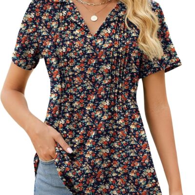 Kistore Womens Short Sleeve Polo T Shirts V Neck Summer Basic Tops Fashion 2025 Business Casual Work Blouse S-XXL