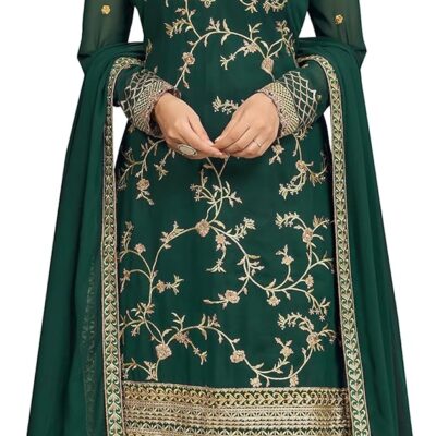 TRENDMALLS Women's Georgette Embroidery Indian Pakistani Kurta Sharara Suit Set Ethnic Dress