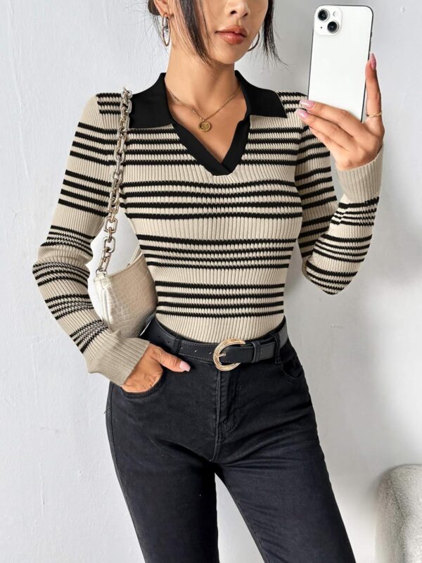 Zeagoo Womens 2024 Sweater Tops Long Sleeve V Neck Ribbed Knit Slim Fitted Casual Work Basic Shirts S-XXL - Image 3