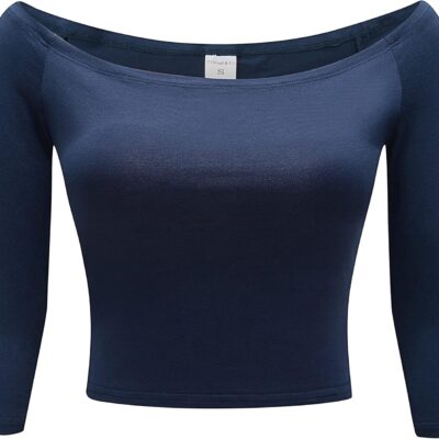 OThread & Co. Women's Off Shoulder 3/4 Sleeve Crop Top Comfy Basic Stretch Layer Shirt