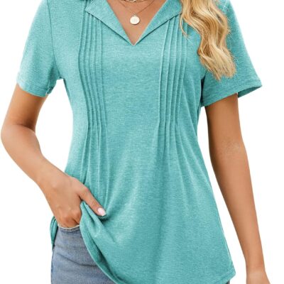 Kistore Womens Short Sleeve Polo T Shirts V Neck Summer Basic Tops Fashion 2025 Business Casual Work Blouse S-XXL