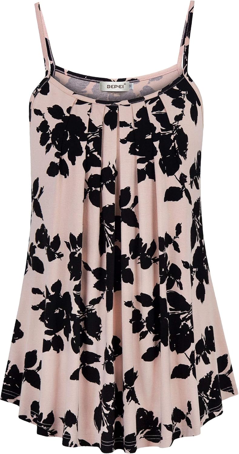 BEPEI Women Loose Casual Summer Pleated Flowy Sleeveless Camisole Tank Tops