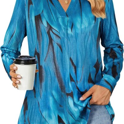 Women's Fall Long Sleeve Textured Tunics Tops Dressy Casual V Neck Work Shirts Business Casual Blouses