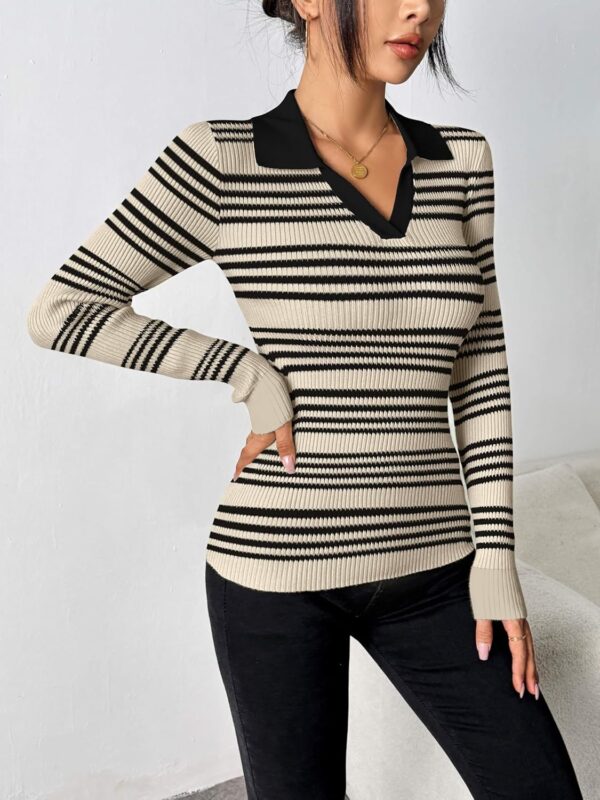 Zeagoo Womens 2024 Sweater Tops Long Sleeve V Neck Ribbed Knit Slim Fitted Casual Work Basic Shirts S-XXL - Image 2