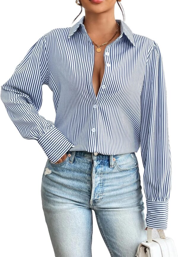 Zeagoo Womens Shirts Button Down Printed Lantern Long Sleeve Blouse Fashion Casual Tops 2025