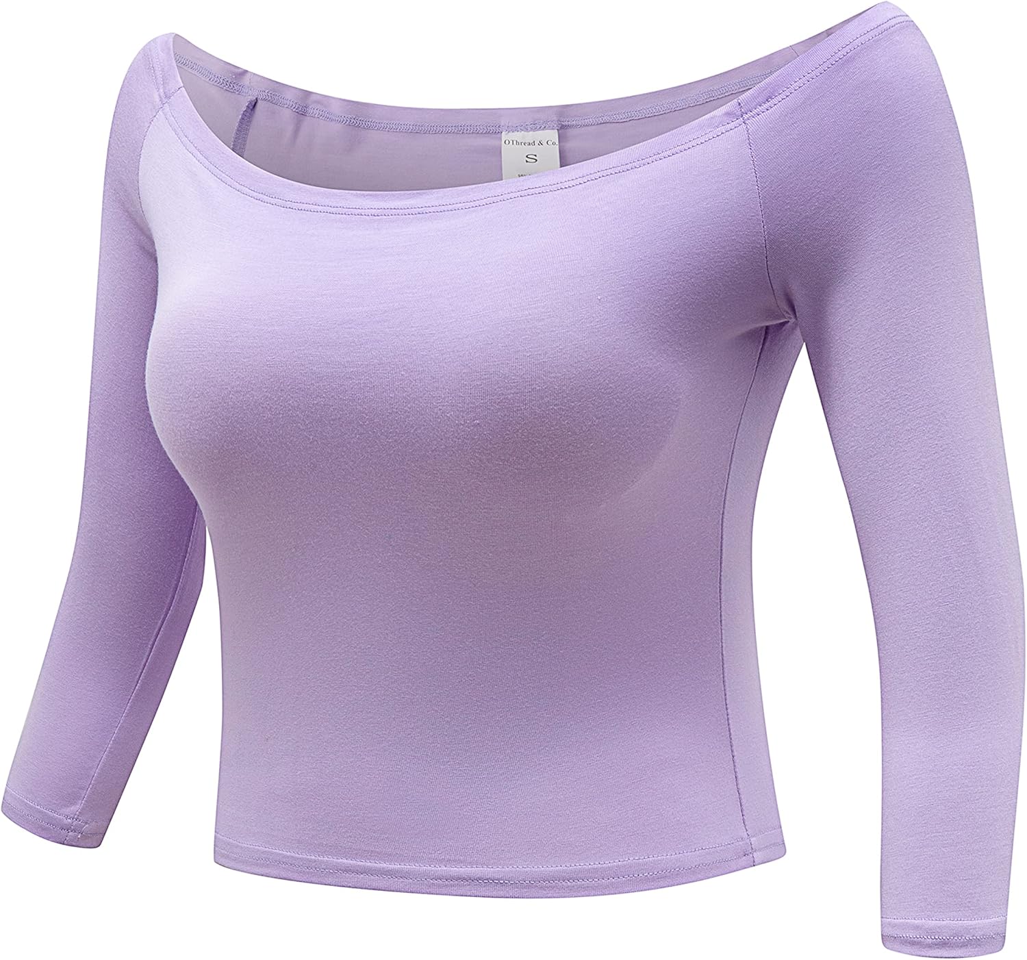 OThread & Co. Women's Off Shoulder 3/4 Sleeve Crop Top Comfy Basic Stretch Layer Shirt - Image 2