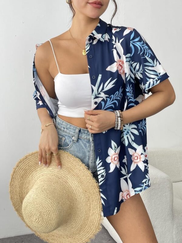 Zeagoo Womens Hawaiian Button Down Shirts Short Sleeve Casual Floral Tropical Shirt Summer Beach Shirt Cool Button Up Tops - Image 2